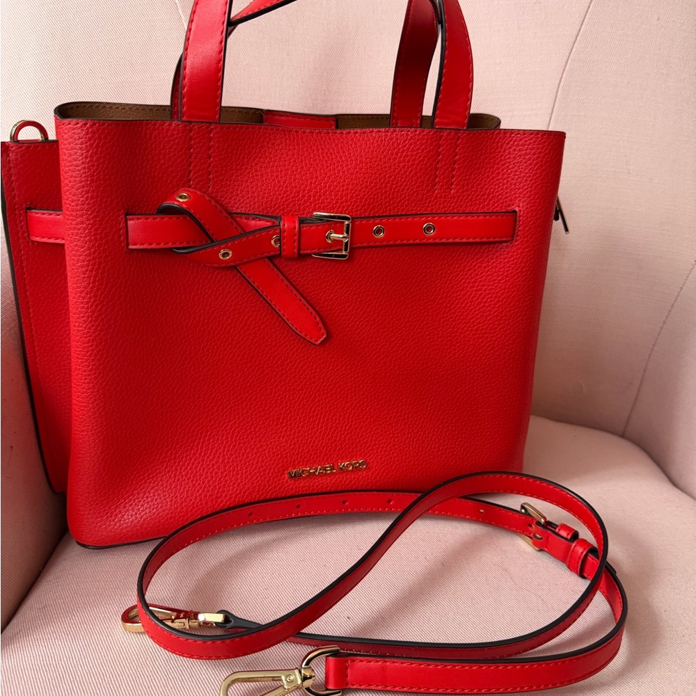 ::SOLD::Michael Kors Vibrant Red Tote with Gold Accents
